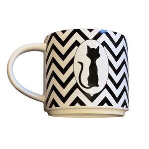 Kitty Cat Silhouette Chevron Pattern Ceramic Coffee Mug 3.75" John Bartlett BET‎